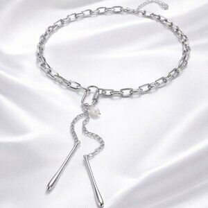 Freshwater Pearl Paperclip Necklace with Tassel 20.5 to 22.5 Inches